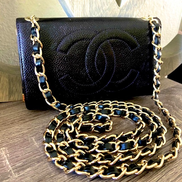 CHANEL Handbags - Chanel Authentic CC Black Calfskin Caviar Long Wallet